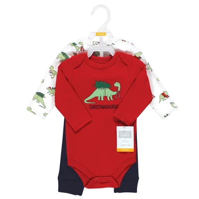 Hudson Baby Infant Boy Long-Sleeve Bodysuits And Pants, Christmasaurus 3 Hudson Baby Infant Boy Long-Sleeve Bodysuits And Pants, Christmasaurus