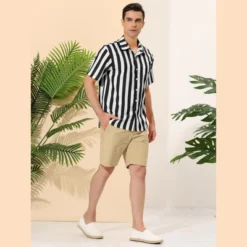 Lars Amadeus Men's Summer Vertical Striped Shirt Short Sleeves Button Up Color Block Stripe Shirt -Best Clothing Store GUEST b2a36394 aa48 423d 9150 dfc27d95906f