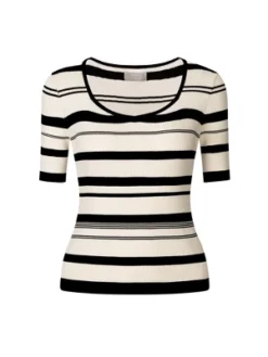 Hobemty Women's Basic Striped Short Sleeve Scoop Neck Knitted Blouse -Best Clothing Store GUEST b4b6e07d 0f50 4655 ac8a 67aae4de7269