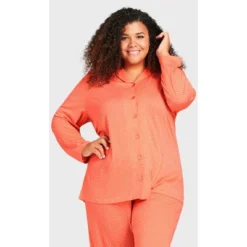 Women's Plus Size Button Print Sleep Top - Peach Spot | AVENUE -Best Clothing Store GUEST b675b6f0 2a60 4cf0 b1c4 6037f93496aa
