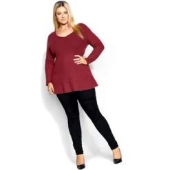 Women's Plus Size Waffle Ruffle Tunic - Merlot | EVANS -Best Clothing Store GUEST b6cfb9cc 59f5 4e27 b828 c40e692314fd