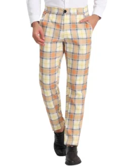 Lars Amadeus Men's Plaid Casual Regular Fit Flat Front Stretch Dress Pants -Best Clothing Store GUEST b7dd001e 4c27 4f89 a104 b08f2dc775e2
