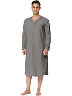 Lars Amadeus Men's Nightshirt Cotton Sleep Shirt Long Sleeves Henley Nightgown Sleepwear -Best Clothing Store GUEST b85c4254 5894 474d a136 e2ea1f8cbd21