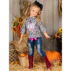 Girls Pastel Pumpkin Leopard Patched Jeans Set Mia Belle Girls, Leopard, 10 -Best Clothing Store GUEST b9e25b04 6921 428f ad42 922d12d340c6
