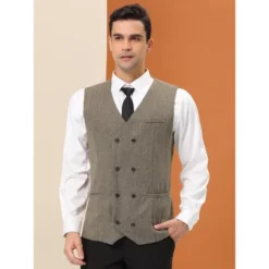 Lars Amadeus Men's Dress Suit Vest Double Breasted Slim Fit Prom Sleeveless Waistcoat