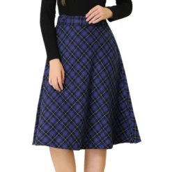 Allegra K Women's Tartan Plaid High Waist Belted Vintage A-Line Midi Skirt -Best Clothing Store GUEST be07eb9b 7f15 49a4 9054 90b912bc8506