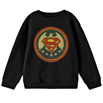 Superman Logo With American Eagle Seal Crew Neck Long Sleeve Black Youth Tee 4 Superman Logo With American Eagle Seal Crew Neck Long Sleeve Black Youth Tee - Image 2