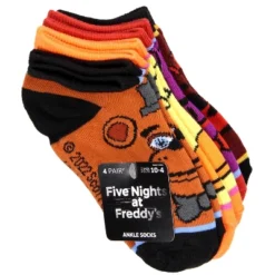 Five Nights At Freddy's Kids Character Designs No-Shoe Ankle Socks 4 Pairs, 10-4 Multicoloured