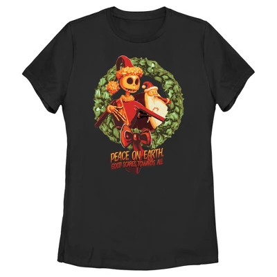 Women's The Nightmare Before Christmas Christmas Jack Peace On Earth Good Scares Towards All T-Shirt 5 Women's The Nightmare Before Christmas Christmas Jack Peace On Earth Good Scares Towards All T-Shirt - Image 3