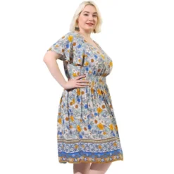 Agnes Orinda Women's Plus Size Fashion Boho Floral Smock Waist Outfits Midi Dresses -Best Clothing Store GUEST c0230bce 1f54 4f69 a1c0 c920580f470a