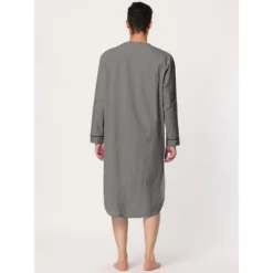Lars Amadeus Men's Nightshirt Cotton Sleep Shirt Long Sleeves Henley Nightgown Sleepwear -Best Clothing Store GUEST c0358194 a682 4d10 b636 d335466dc8c5
