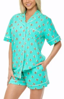 Women's Soft Cotton Knit Jersey Pajamas Lounge Set, Short Sleeve Top And Shorts With Pockets -Best Clothing Store GUEST c089ae43 7394 4611 8d36 b925a306a0d4