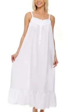 Women's Cotton Victorian Nightgown, Cecilia Sleeveless Lace Trimmed Button Up Long Vintage Night Dress Gown -Best Clothing Store GUEST c18042e2 aa9f 4979 bc44 c1688fe1249a