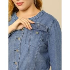 Agnes Orinda Women's Plus Size Long Sleeves Button Down Crew Neck Short Denim Jacket -Best Clothing Store GUEST c6262e50 ee5b 4630 9f53 44ed29fb62d8