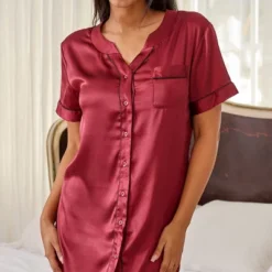 Womens Satin Night Shirt, Boyfriend Style Short Sleeve Sleep Shirt 13 Womens Satin Night Shirt, Boyfriend Style Short Sleeve Sleep Shirt -Best Clothing Store GUEST c7144d9d 9740 48d3 82f8 653bb8ba5b4c