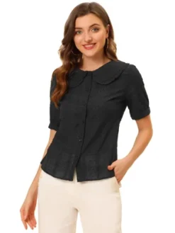 Allegra K Women's Peter Pan Collar Swiss Dots Short Sleeves Button Front Shirt 19 Allegra K Women's Peter Pan Collar Swiss Dots Short Sleeves Button Front Shirt -Best Clothing Store GUEST c78f3f56 1783 4204 9319 82b5e3be0c12