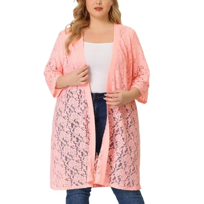 Agnes Orinda Women's Plus Size Lace Open Front 3/4 Sleeve Long Cardigans 10 Agnes Orinda Women's Plus Size Lace Open Front 3/4 Sleeve Long Cardigans - Image 8