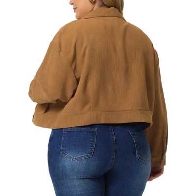 Agnes Orinda Women's Plus Size Lightweight Cropped Button Down Corduroy Shacket Jackets 4 Agnes Orinda Women's Plus Size Lightweight Cropped Button Down Corduroy Shacket Jackets - Image 3
