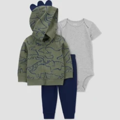 Carter's Just One You® Baby Boys' Dino Cotton Cardigan & Bodysuit - Green/Gray -Best Clothing Store GUEST c8790b59 559b 4fff 9cb5 773e0e8fb5ad