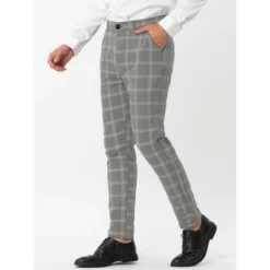 Lars Amadeus Men's Dress Plaid Slim Fit Flat Front Business Pencil Pants With Pockets