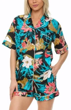 Women's Soft Cotton Knit Jersey Pajamas Lounge Set, Short Sleeve Top And Shorts With Pockets -Best Clothing Store GUEST c9161f4d d056 4be3 a968 a772713e27fc