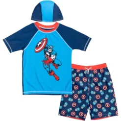 Marvel Avengers Captain America Pullover Rash Guard Swim Trunks And Cap 3 Piece Swimsuit Set Little Kid To Big Kid -Best Clothing Store GUEST c9e59c7c 17b7 4d27 8805 f8682e615f6f