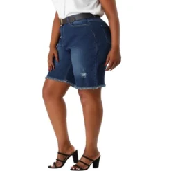 Agnes Orinda Women's Plus Size Denim Shorts Mid Rise Ripped Frayed Bermuda Jean Shorts -Best Clothing Store GUEST ca5a2093 a382 4950 8314 fb169a521e3e