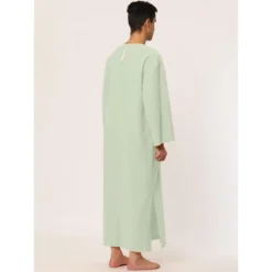 Lars Amadeus Men's Cotton V-Neck Side Split Long Night Gown With Pocket -Best Clothing Store GUEST ca9e6190 7e1a 41fc bddf 03e42a58860c