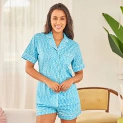 Women's Soft Cotton Knit Jersey Pajamas Lounge Set, Short Sleeve Top And Shorts With Pockets -Best Clothing Store GUEST cb6b69b1 e8ac 4876 b49b ac94f10e80e4