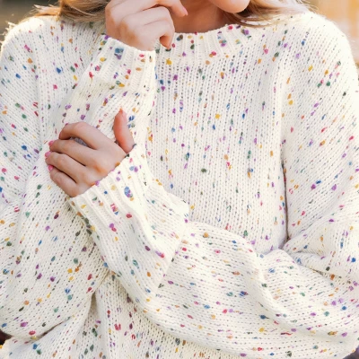 Women's Rainbow Pom Pom Drop Sleeve Sweater - Cupshe 3 Women's Rainbow Pom Pom Drop Sleeve Sweater - Cupshe