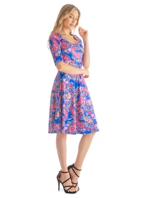 Womens Elbow Length Sleeves Blue Floral Shirt Dress 3 Womens Elbow Length Sleeves Blue Floral Shirt Dress