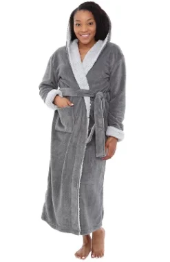 Women's Warm Winter Robe, Plush Fleece Full Length Long Hooded Bathrobe -Best Clothing Store GUEST cfa18fb3 61fd 4164 b044 041c9b0d4a63
