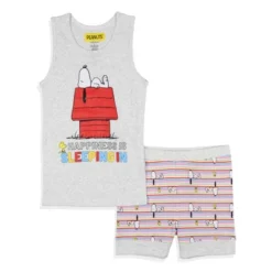 Peanuts Girls' Snoopy Happiness Is Sleeping In Pajama Set Tank Top Shorts Grey -Best Clothing Store GUEST cfc8b572 daba 48e7 9fe8 00aff579c037