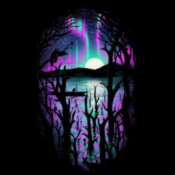 Junior's Design By Humans Night With Aurora By Nicebleed T-Shirt