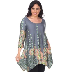 Women's Plus Size 3/4 Sleeve Printed Rella Tunic Top With Pockets - White Mark -Best Clothing Store GUEST d0410126 3de2 4e53 a09d 9e57ce95d433