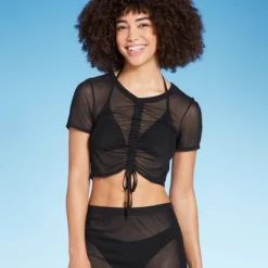 Women's Mesh Drawstring Ruched Cover Up Top - Wild Fable™ -Best Clothing Store GUEST d09a2627 5a7f 4d5c 9682 e74d7b666198