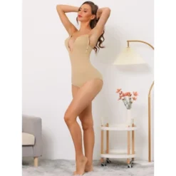 Allegra K Women's U Plunge Tummy Control Adjustable Straps Built-in Bra Full Leotard Jumpsuit Top -Best Clothing Store GUEST d0f9e59b 8eab 43e6 a854 5fd3ebb98f9a