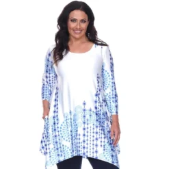 Women's Plus Size 3/4 Sleeve Printed Rella Tunic Top With Pockets - White Mark -Best Clothing Store GUEST d23e3b0f 66e1 4a20 b7a9 52cd85b37642