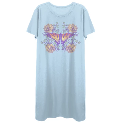 Bioworld Vintage Floral Gradient Butterfly Crew Neck Short Sleeve Light Blue Women's Night Shirt 3 Bioworld Vintage Floral Gradient Butterfly Crew Neck Short Sleeve Light Blue Women's Night Shirt