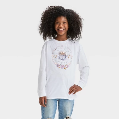Girls' Long Sleeve Zodiac Oversized Graphic T-Shirt - Art Class™ White 5 Girls' Long Sleeve Zodiac Oversized Graphic T-Shirt - Art Class™ White - Image 3
