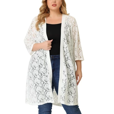 Agnes Orinda Women's Plus Size Lace Open Front 3/4 Sleeve Long Cardigans 12 Agnes Orinda Women's Plus Size Lace Open Front 3/4 Sleeve Long Cardigans - Image 10