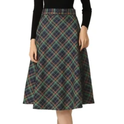 Allegra K Women's Tartan Plaid High Waist Belted Vintage A-Line Midi Skirt -Best Clothing Store GUEST d3673d56 7b5d 48da b246 8e5697210ce9
