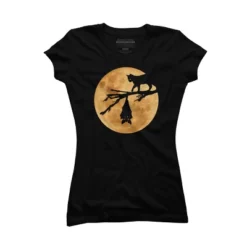 Junior's Design By Humans Halloween - Moon (The Cat And The Bat) By MonkeyStore T-Shirt -Best Clothing Store GUEST d3888f92 4e32 43d9 8414 4b5c5f5a099b