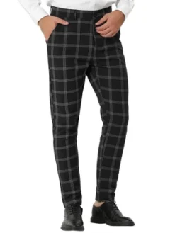 Lars Amadeus Men's Dress Plaid Slim Fit Flat Front Business Pencil Pants With Pockets -Best Clothing Store GUEST d5b22a73 e43f 4241 923b fbc07f9e00aa