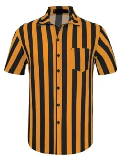 Lars Amadeus Men's Summer Vertical Striped Shirt Short Sleeves Button Up Color Block Stripe Shirt -Best Clothing Store GUEST d601ee39 2677 40ce b62f 172c836e89ee