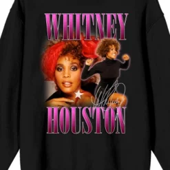 Whitney Houston Poses Crew Neck Long Sleeve Black Unisex Adult Tee