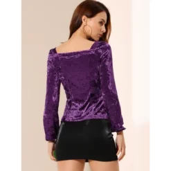 Allegra K Women's Velvet Top Long Sleeve Square Neck Blouse Shirt -Best Clothing Store GUEST d68c2b3b c6f3 49c4 8ec6 c9e2b13df628