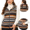 Agnes Orinda Plus Size Jacket For Women Pullover Zip Up Stripe Printed Sleeveless Knit Boho Vest Hoodie