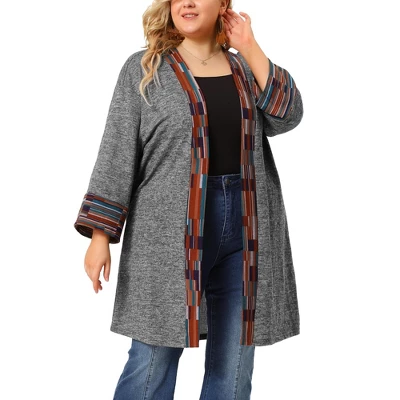 Agnes Orinda Women's Plus Size Contrast Placket Sleeves Knit Open Front Cardigans 3 Agnes Orinda Women's Plus Size Contrast Placket Sleeves Knit Open Front Cardigans