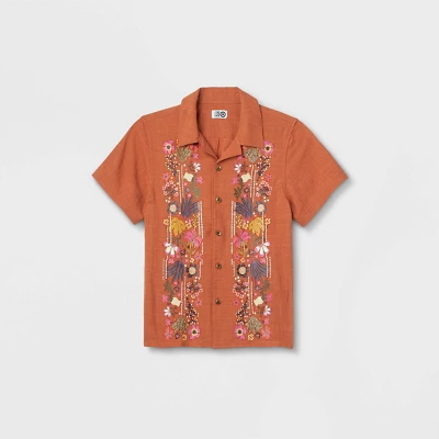 Latino Heritage Month Kids' Short Sleeve Floral Woven Button-Down Shirt - Orange 3 Latino Heritage Month Kids' Short Sleeve Floral Woven Button-Down Shirt - Orange